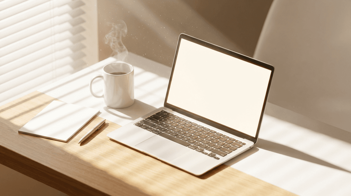 Laptop on a desk with a blurred training interface visible