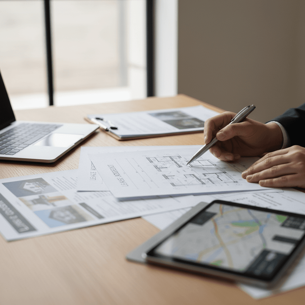 Property manager holding a training document next to a laptop showing a course outline